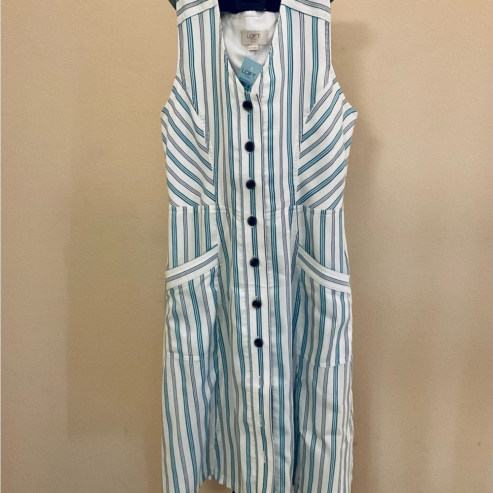 LOFT Outlet Dress Women’s 2 Petite Sleeveless Striped Front Button Closure - NWT